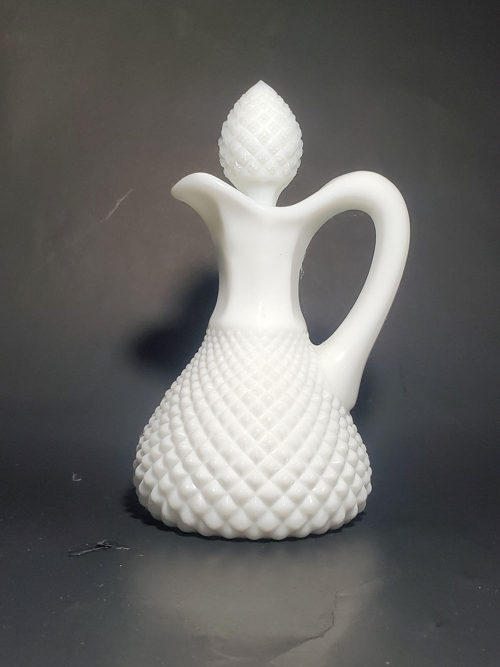WESTMORELAND Vintage Milk Glass English Hobnail Diamond Point Cruet Pitcher EUC